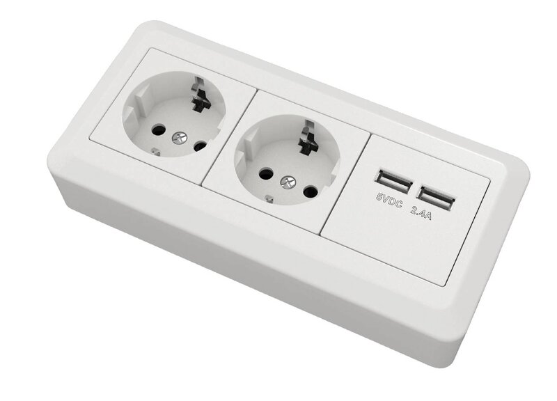 HÖRNBOX 2 VÄGS MED 2 USB UTTAG 5V GRUNDA MAX 2400MA